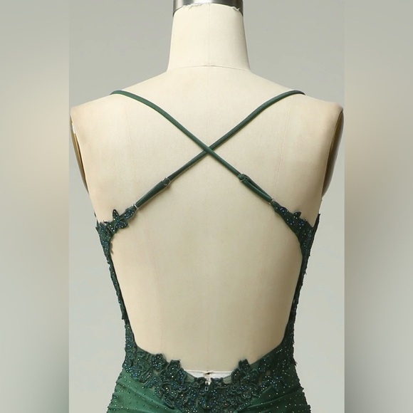 Hellymoon Dark Green Mermaid Spaghetti Strap Long Prom Dress w/ Appliqués Size 2 - Picture 4 of 16